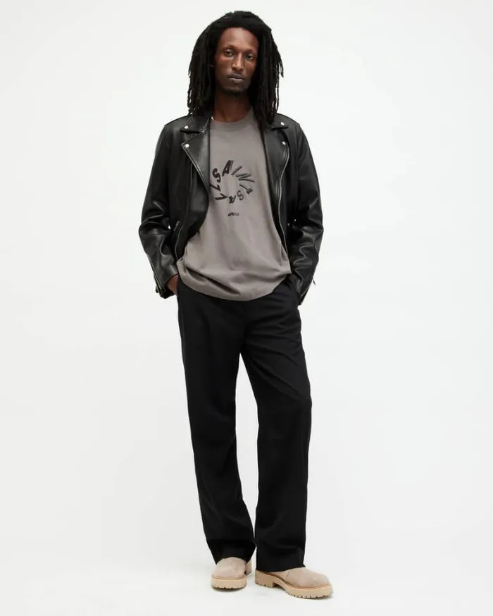Halo Oversized Logo Crew Neck TShirt Ash Grey Men AllSaints TShirts