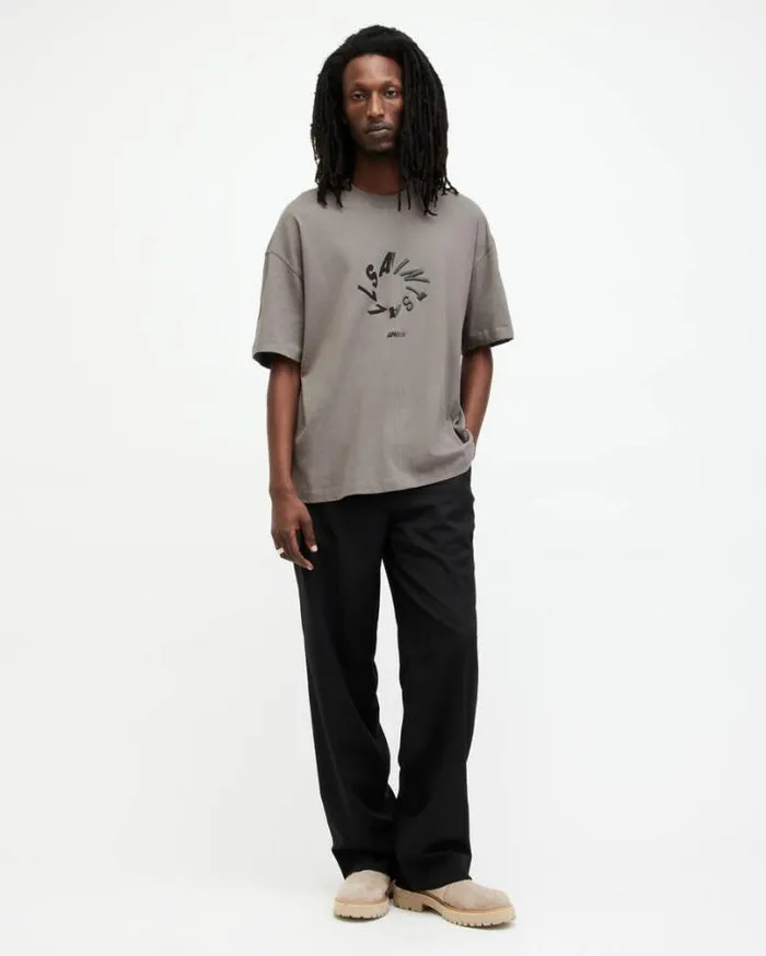 Halo Oversized Logo Crew Neck TShirt Ash Grey Men AllSaints TShirts