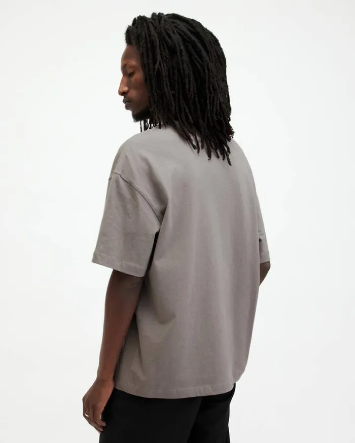 Halo Oversized Logo Crew Neck TShirt Ash Grey Men AllSaints TShirts