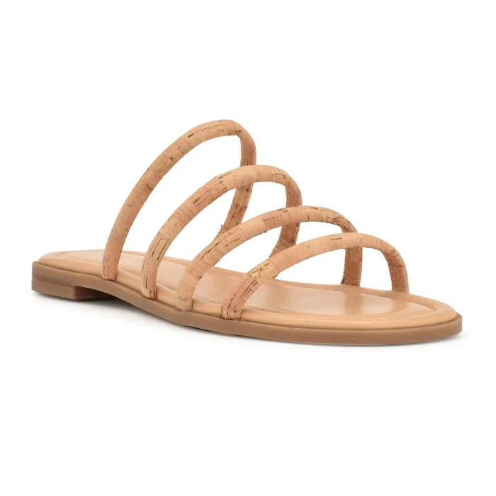 Hapily Flat Slide Sandals Natural Women Nine West Low Heel Hapily Flat Slide Sandals Natural Women Nine West Low Heel