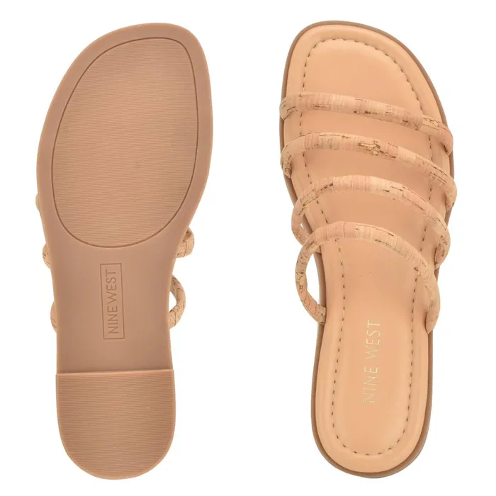 Hapily Flat Slide Sandals Natural Women Nine West Low Heel Hapily Flat Slide Sandals Natural Women Nine West Low Heel