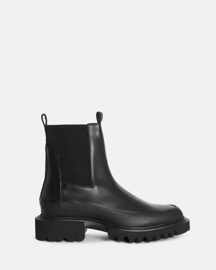 Harlee Chunky Leather Slip On Boots Black Women AllSaints Shoes and Boots