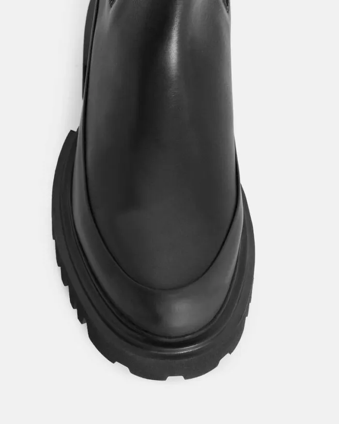 Harlee Chunky Leather Slip On Boots Black Women AllSaints Shoes and Boots