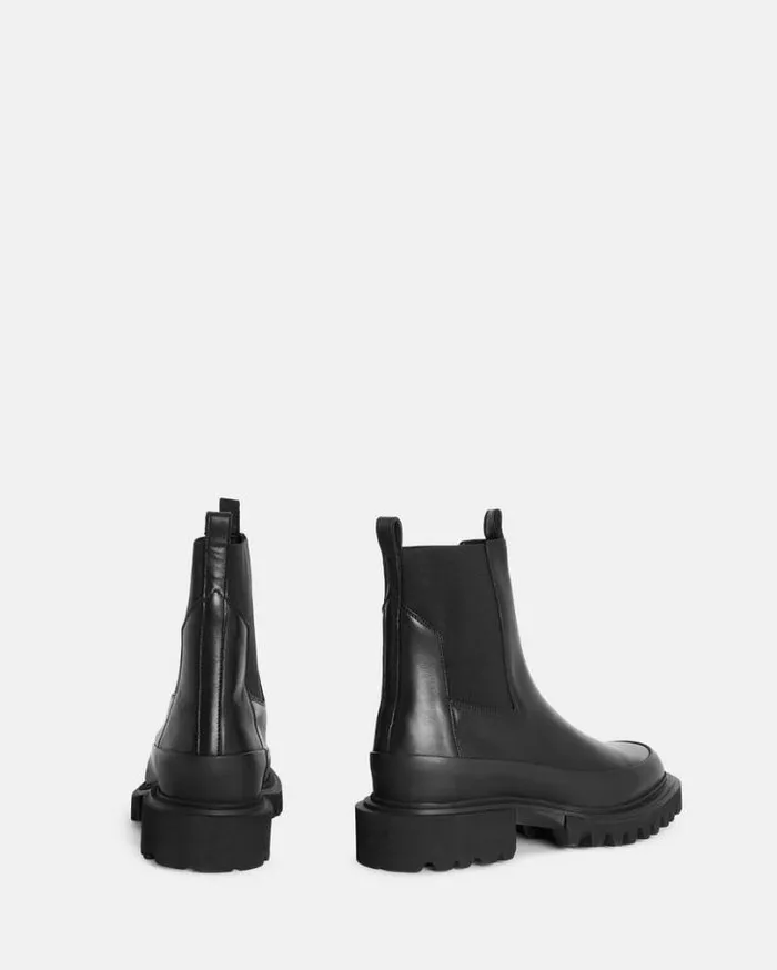 Harlee Chunky Leather Slip On Boots Black Women AllSaints Shoes and Boots