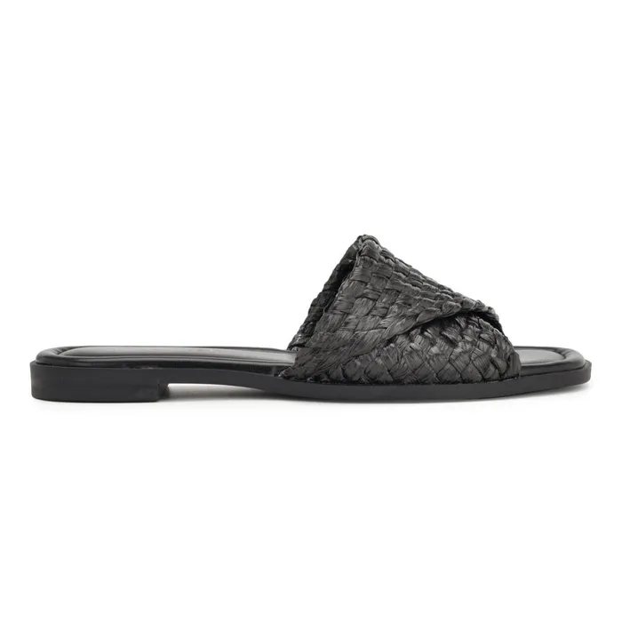 Havah Flat Slide Sandals Black Women Nine West Low Heel