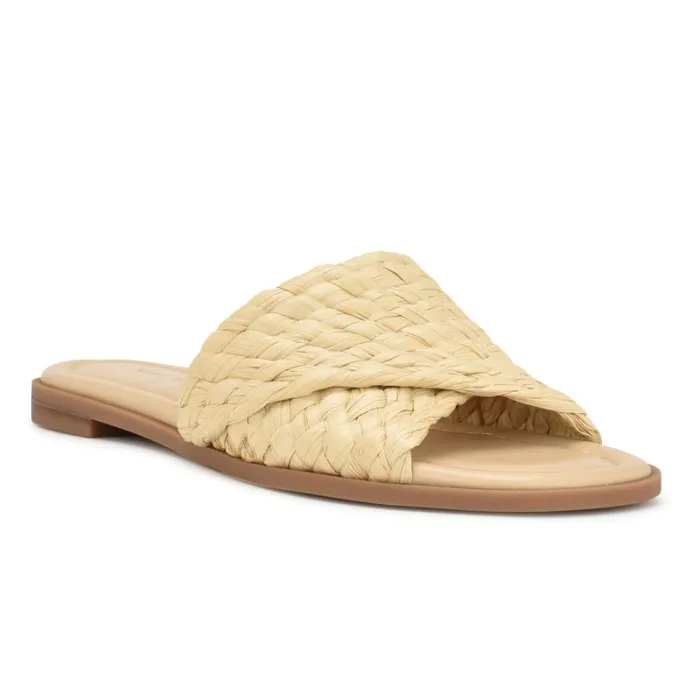 Havah Flat Slide Sandals Natural Women Nine West Flats Havah Flat Slide Sandals Natural Women Nine West Flats