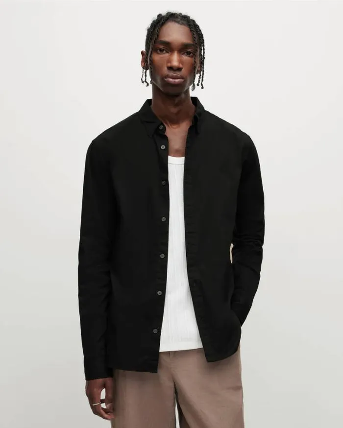 Hawthorne Ramskull Slim Stretch Fit Shirt Black Men AllSaints Shirts