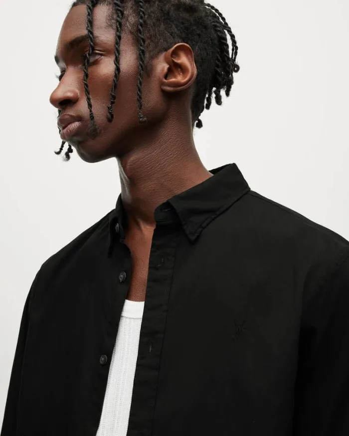 Hawthorne Ramskull Slim Stretch Fit Shirt Black Men AllSaints Shirts