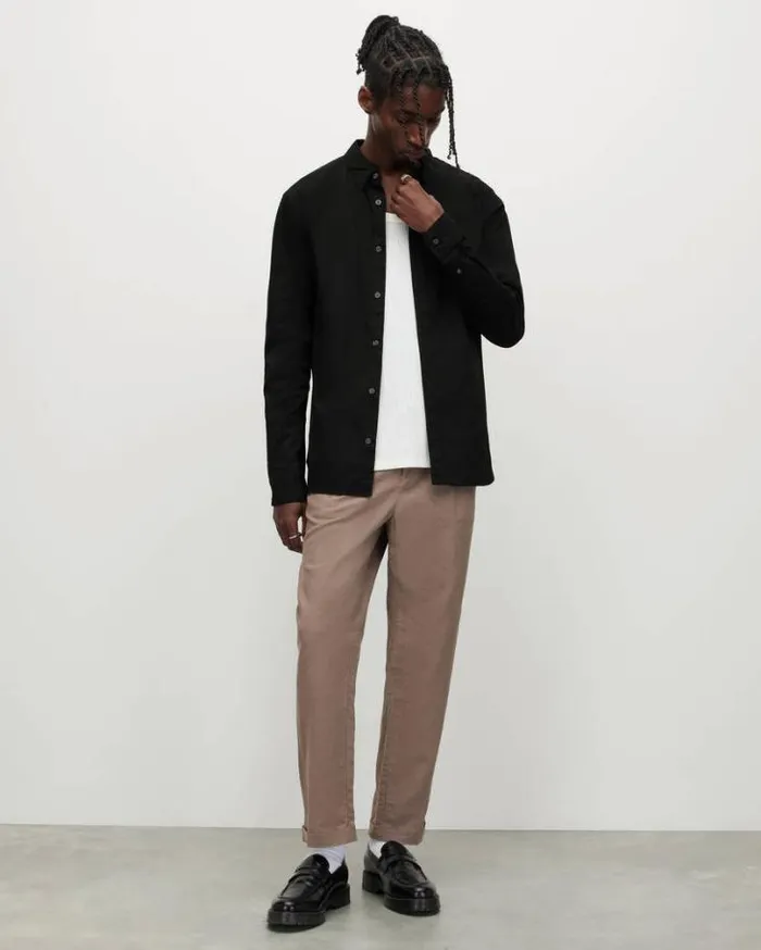 Hawthorne Ramskull Slim Stretch Fit Shirt Black Men AllSaints Shirts