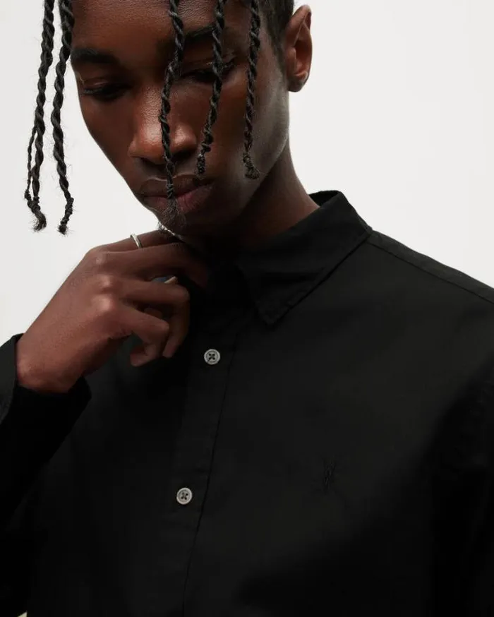 Hawthorne Ramskull Slim Stretch Fit Shirt Black Men AllSaints Shirts