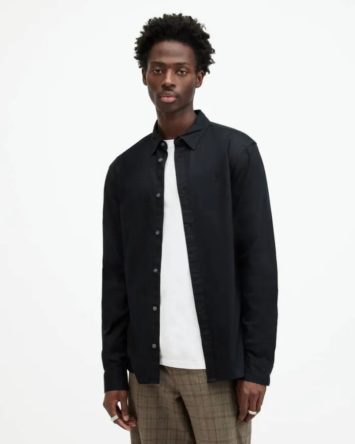 Hawthorne Ramskull Stretch Fit Shirt Black Men AllSaints Shirts