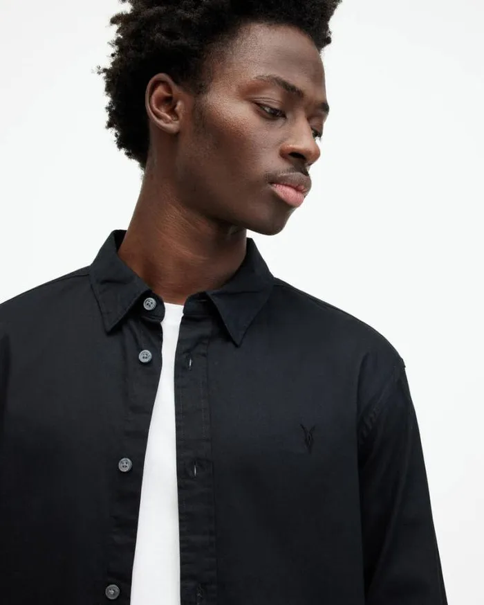 Hawthorne Ramskull Stretch Fit Shirt Black Men AllSaints Shirts