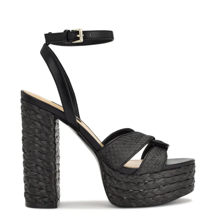 Hayya Woven Platform Sandals Black Women Nine West Heeled