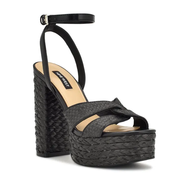 Hayya Woven Platform Sandals Black Women Nine West Heeled Hayya Woven Platform Sandals Black Women Nine West Heeled