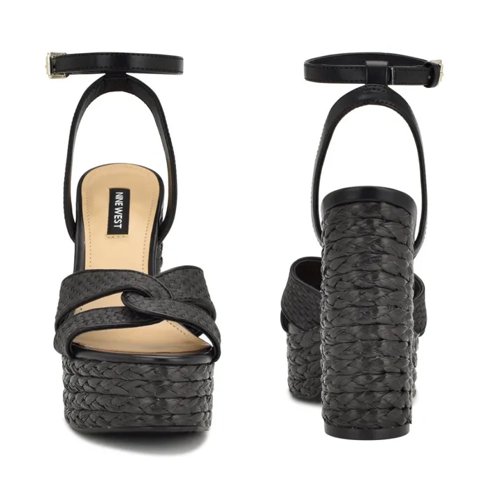 Hayya Woven Platform Sandals Black Women Nine West Heeled Hayya Woven Platform Sandals Black Women Nine West Heeled