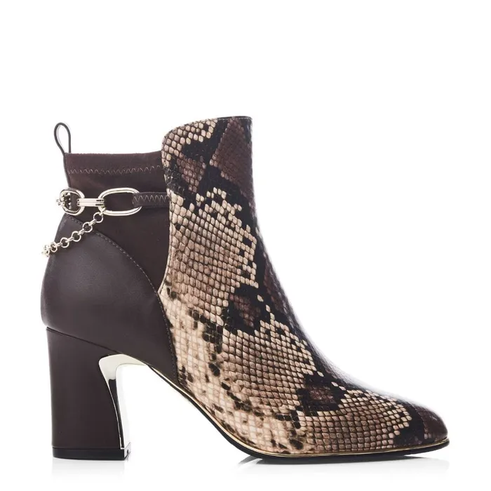 Heeled And Wedge Boots Women Moda In Pelle Klarisa Brown Snake Print Leather
