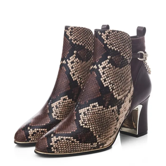 Heeled And Wedge Boots Women Moda In Pelle Klarisa Brown Snake Print Leather