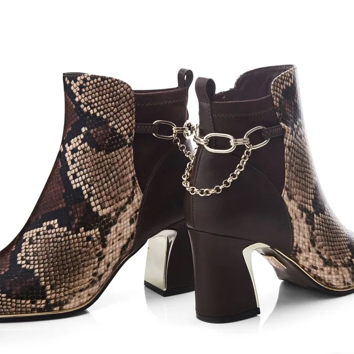 Heeled And Wedge Boots Women Moda In Pelle Klarisa Brown Snake Print Leather