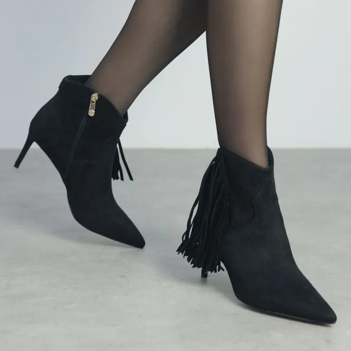 Heeled And Wedge Boots Women Moda In Pelle Qianna Black Alcantara