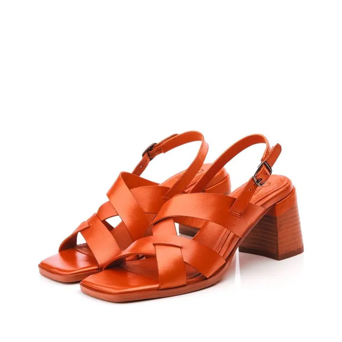 Heeled Sandals Women Moda In Pelle Leeana Orange Leather