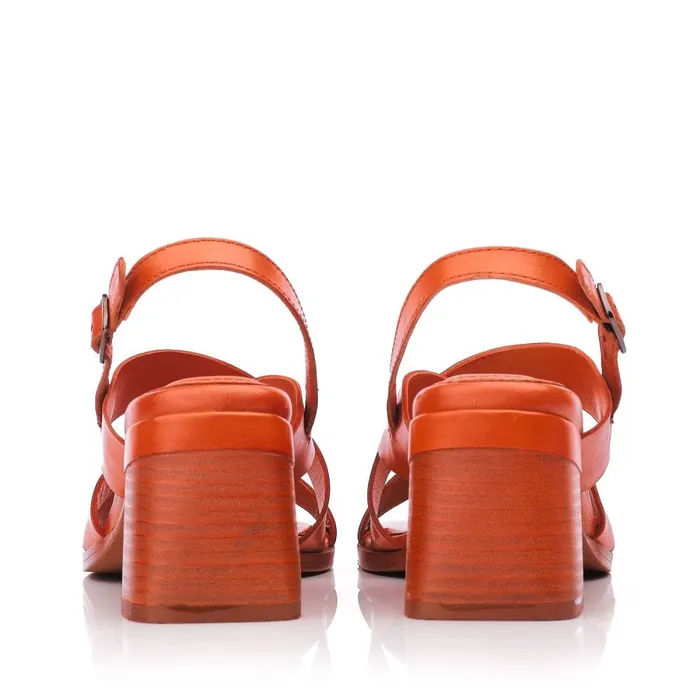 Heeled Sandals Women Moda In Pelle Leeana Orange Leather