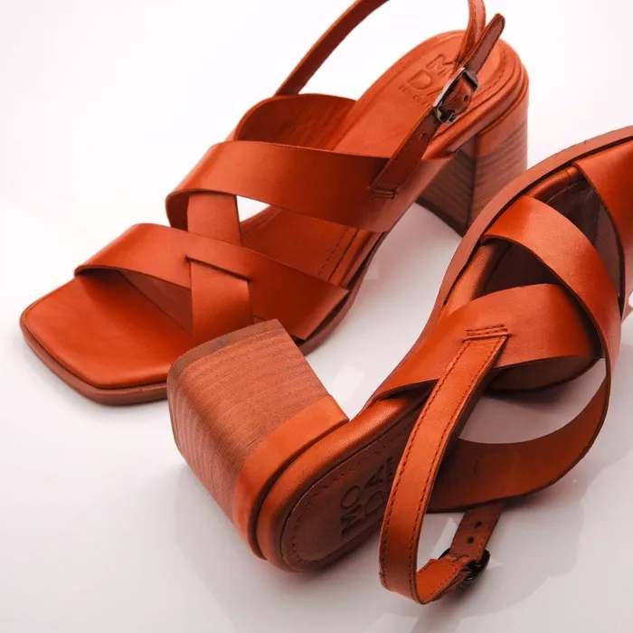Heeled Sandals Women Moda In Pelle Leeana Orange Leather