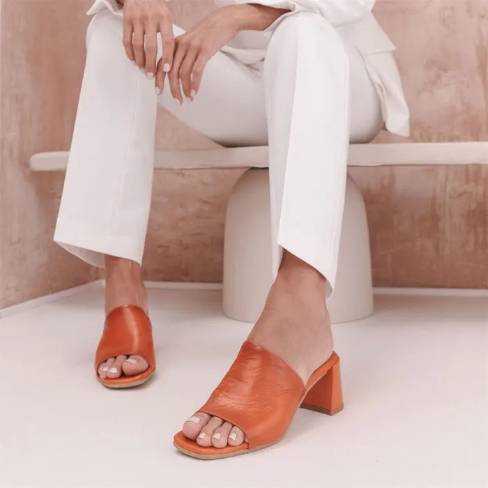 Heeled Sandals Women Moda In Pelle Mikia Orange Leather