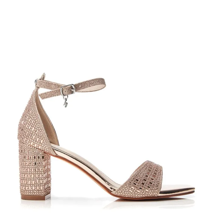 Heeled Sandals Women Moda In Pelle Rubiana Rose Gold Textile