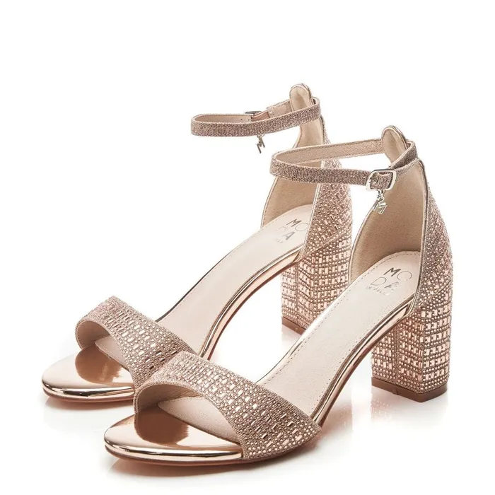Heeled Sandals Women Moda In Pelle Rubiana Rose Gold Textile
