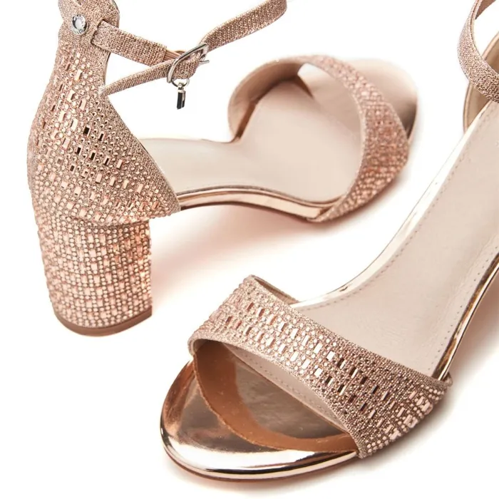 Heeled Sandals Women Moda In Pelle Rubiana Rose Gold Textile