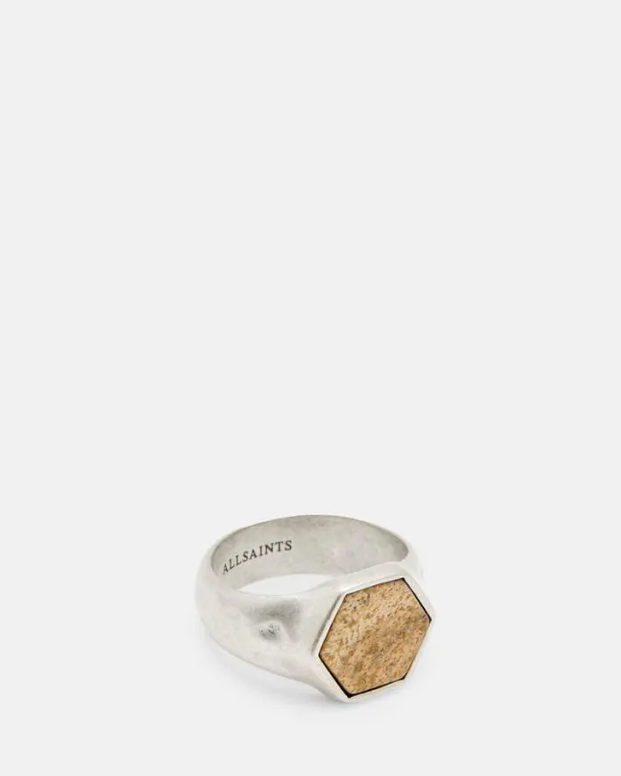 Heli Sterling Silver Stone Hexagon Ring Wrm Slverleopard Men AllSaints Jewelry