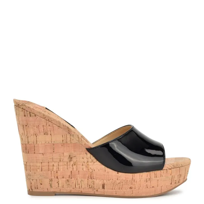 Herden Wedge Slide Sandals Black Women Nine West Dress