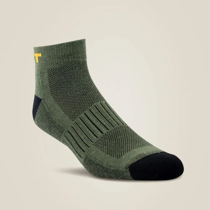 High Performance Quarter Crew Tek Work Sock 3 Pair Pack Olive MenWomen Ariat Socks
