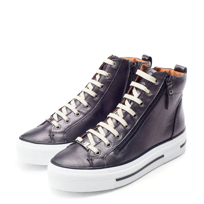 HighTop Trainers Women Moda In Pelle Annaken Grey Metallic Leather