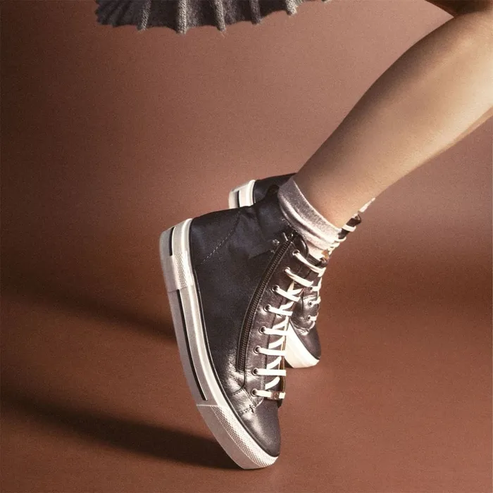 HighTop Trainers Women Moda In Pelle Annaken Grey Metallic Leather