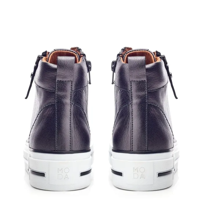 HighTop Trainers Women Moda In Pelle Annaken Grey Metallic Leather