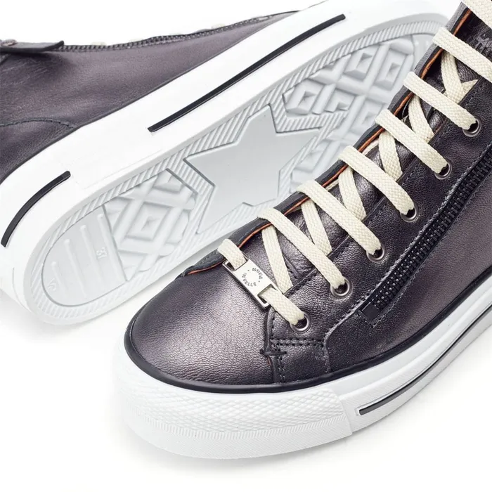 HighTop Trainers Women Moda In Pelle Annaken Grey Metallic Leather
