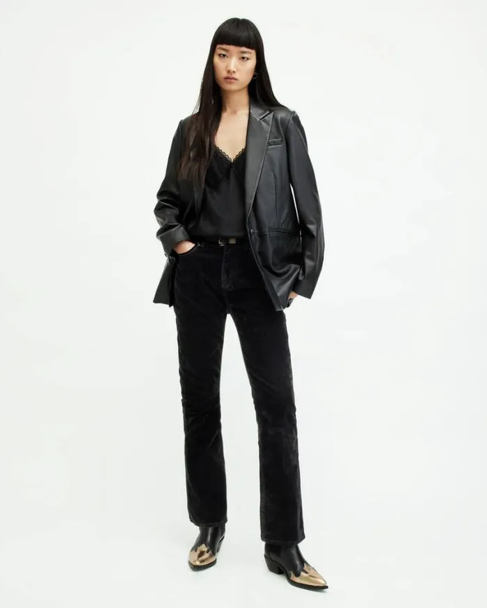 Hollis Slim Flocked Denim Bootcut Jeans Black Women AllSaints Jeans