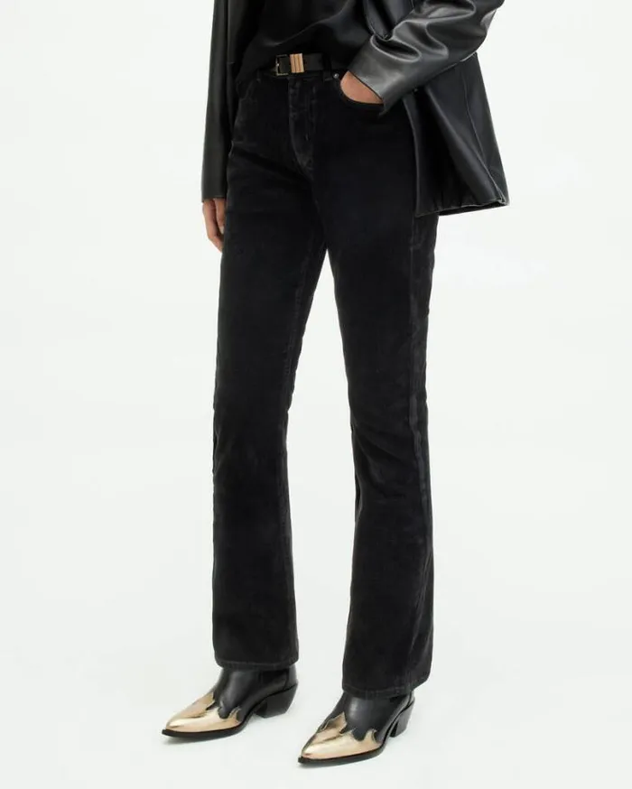 Hollis Slim Flocked Denim Bootcut Jeans Black Women AllSaints Jeans