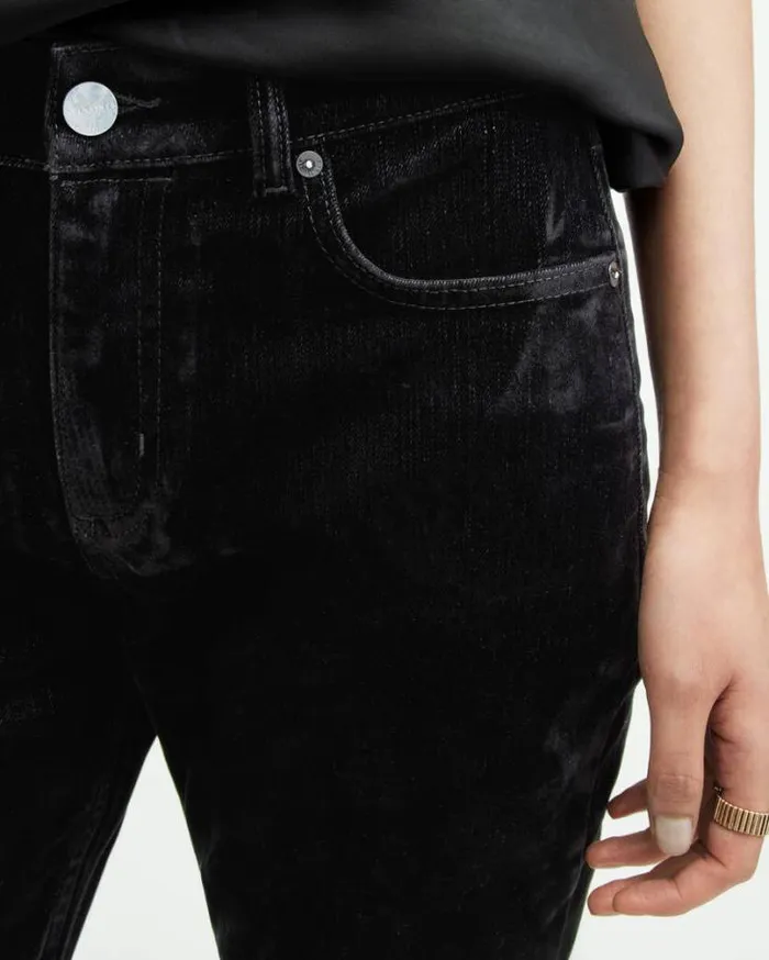 Hollis Slim Flocked Denim Bootcut Jeans Black Women AllSaints Jeans