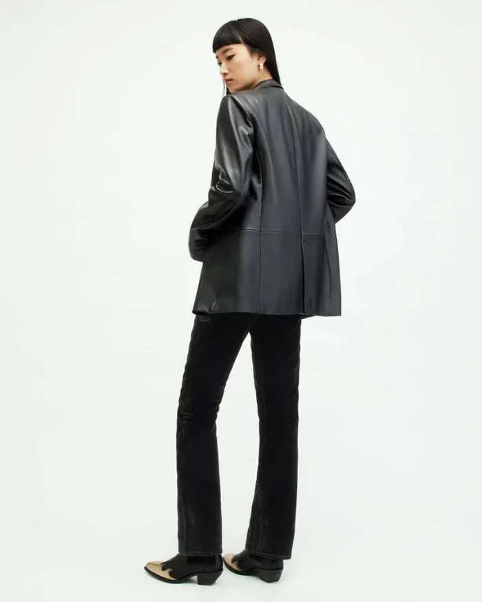 Hollis Slim Flocked Denim Bootcut Jeans Black Women AllSaints Jeans