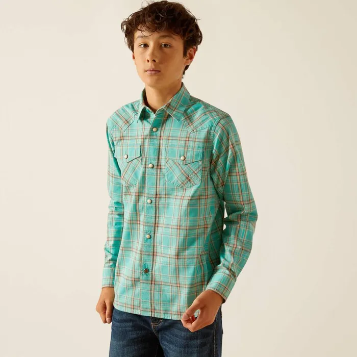 Hudsyn Retro Fit Shirt Blue Turquoise Kids Ariat Button Down Shirts