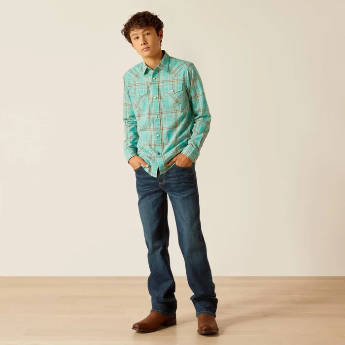 Hudsyn Retro Fit Shirt Blue Turquoise Kids Ariat Button Down Shirts Hudsyn Retro Fit Shirt Blue Turquoise Kids Ariat Button Down Shirts