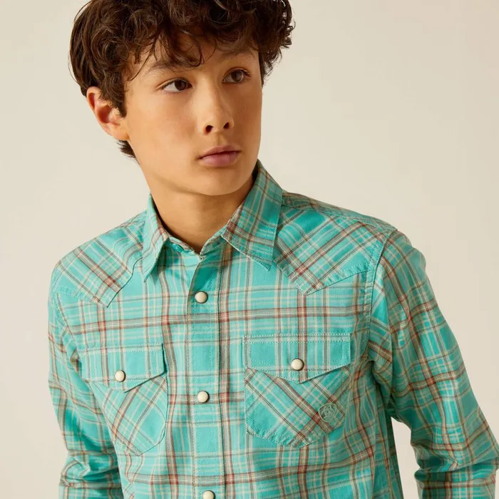 Hudsyn Retro Fit Shirt Blue Turquoise Kids Ariat Button Down Shirts Hudsyn Retro Fit Shirt Blue Turquoise Kids Ariat Button Down Shirts