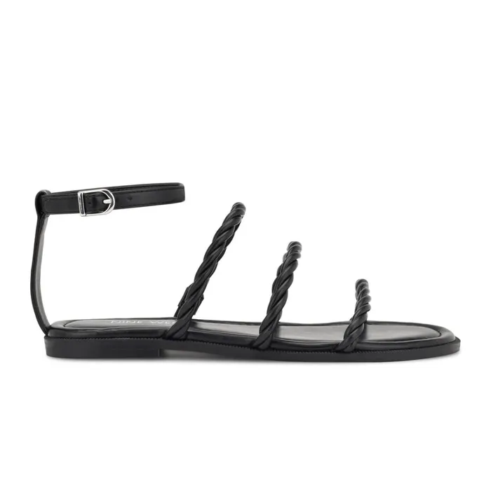 Ipster Ankle Strap Flat Sandals Black Women Nine West Low Heel