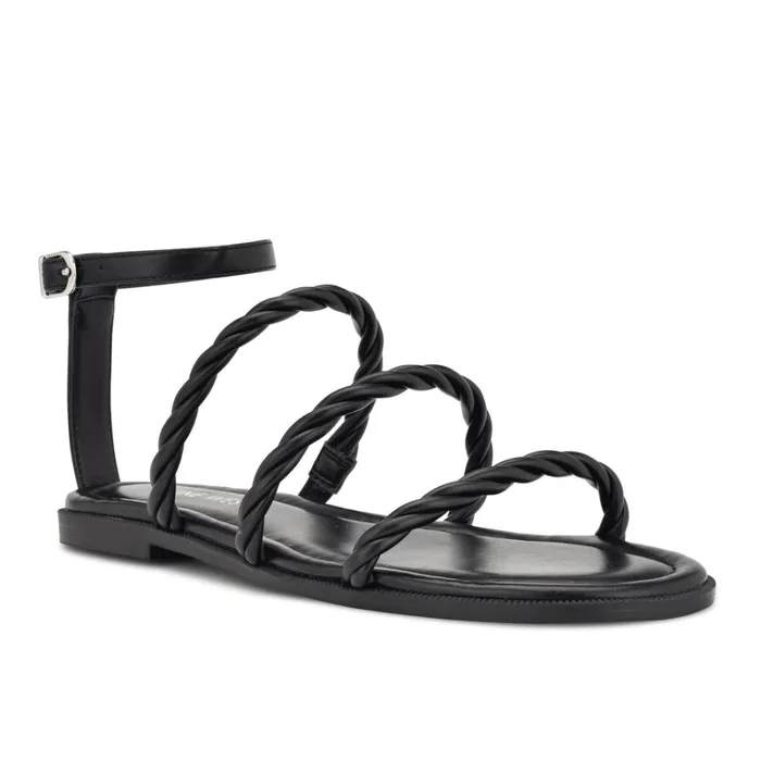 Ipster Ankle Strap Flat Sandals Black Women Nine West Low Heel Ipster Ankle Strap Flat Sandals Black Women Nine West Low Heel