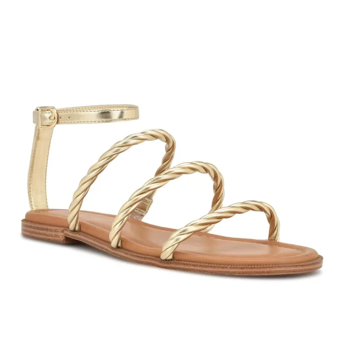 Ipster Ankle Strap Flat Sandals Gold Women Nine West Flats Ipster Ankle Strap Flat Sandals Gold Women Nine West Flats