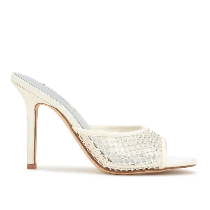 Iriep Heeled Slide Sandals Ivory Mesh Women Nine West Heeled