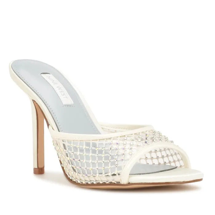 Iriep Heeled Slide Sandals Ivory Mesh Women Nine West Heeled Iriep Heeled Slide Sandals Ivory Mesh Women Nine West Heeled