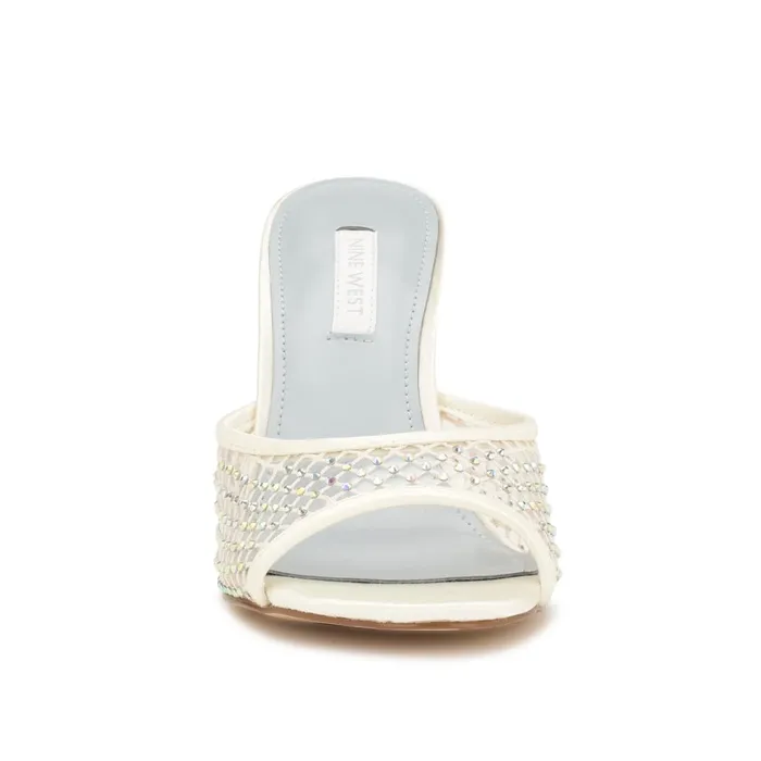 Iriep Heeled Slide Sandals Ivory Mesh Women Nine West Heeled Iriep Heeled Slide Sandals Ivory Mesh Women Nine West Heeled